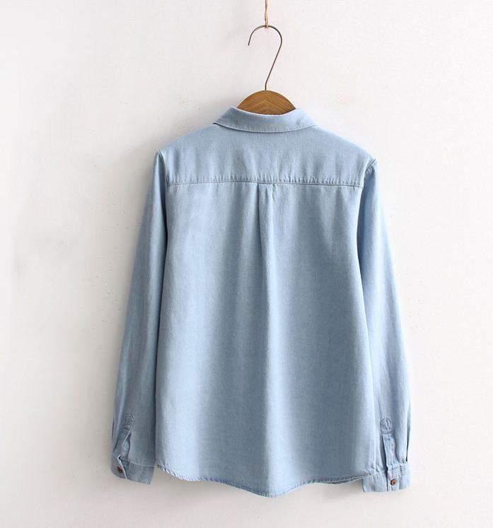 Áo Sơ Mi Denim Thêu hình Chiếc Lá