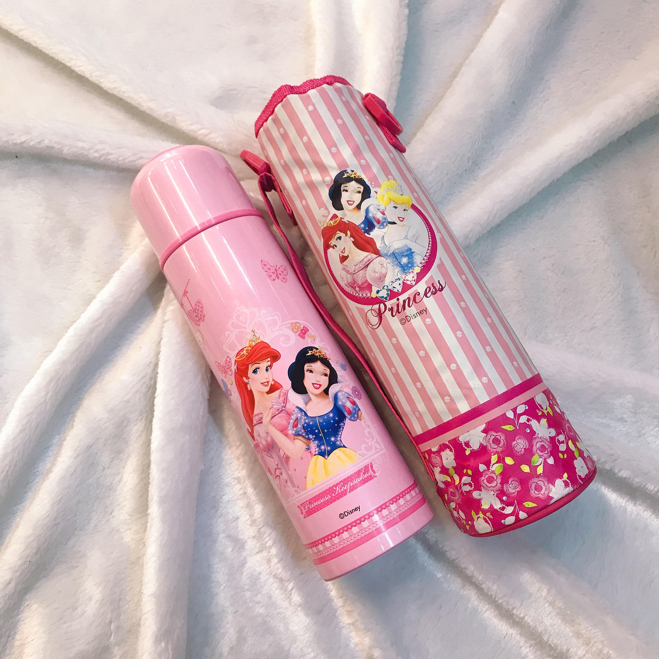 Bình nước giữ nhiệt kèm túi giữ nhiệt hình công chúa Princess màu hồng cho trẻ em, các bé, học sinh -  - WD-3133BPNC