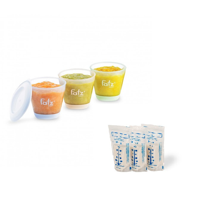 Bộ 3 Cốc Trữ Thức Ăn Dặm Fatzbaby FB0060N Cho Bé- Tặng Kèm 1 Túi Trữ Sữa Unimom 210ml