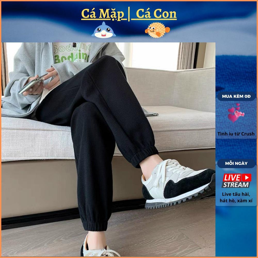 Quần jogger nữ ulzzang Hàn Quốc chất lưới tổ ong 3 màu vải nỉ Cotton CVC dày dáng xuông bo ống