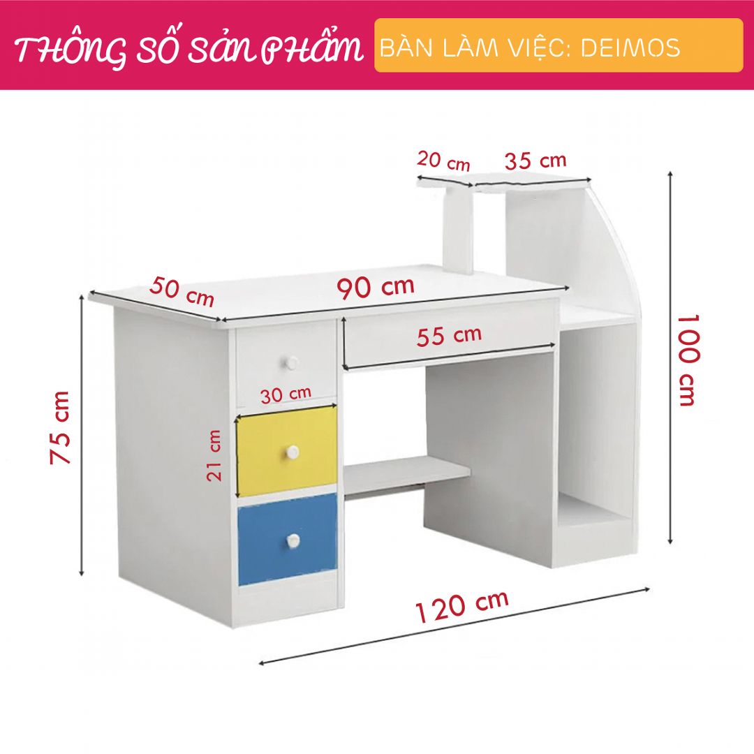 Bàn làm việc, bàn học gỗ hiện đại SMLIFE Deimos | Gỗ MDF dày 17mm chống ẩm | D120xR50xC100cm