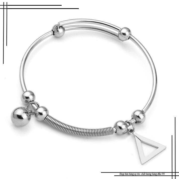 Lắc tay inox nữ, Vòng tay nữ kèm phụ kiện tam giác thời trang thép không gỉ- LTQC06