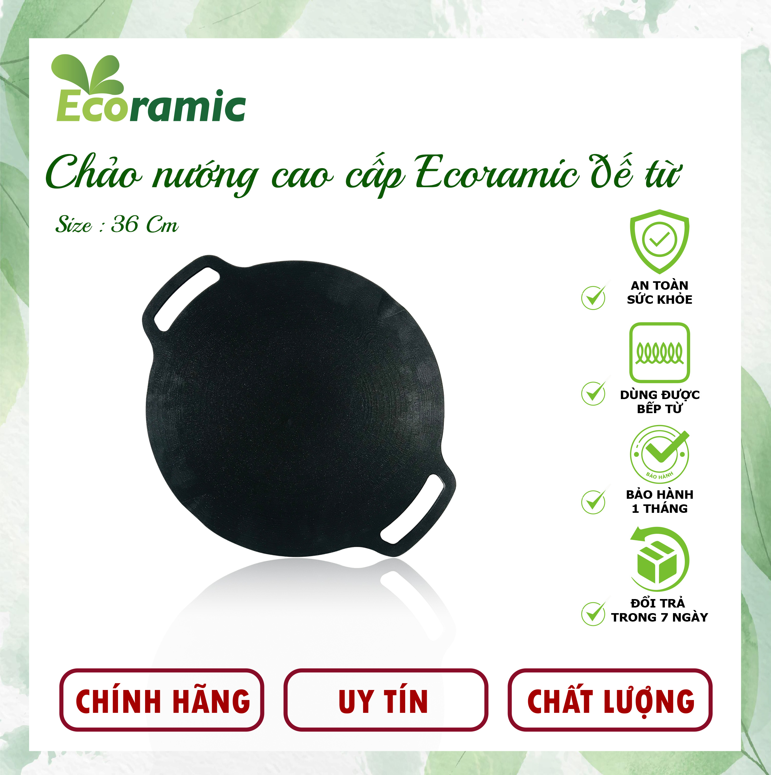 [CAO CẤP] Chảo nướng chống dính bếp từ Ecoramic 36cm - Tặng túi đựng kèm tiện lợi