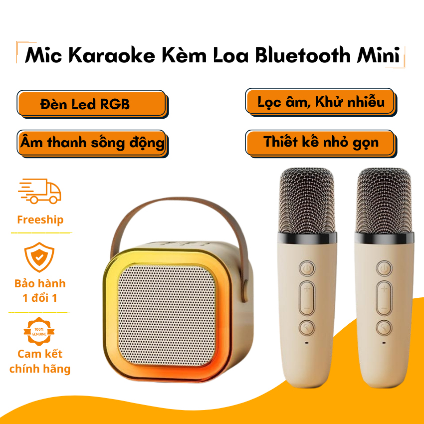 Loa Bluetooth mini kèm 2 micro hát karaoke không dây - Mic hát karaoke K12, âm thanh chất lượng, lọc âm khử nhiễu - Hàng chính hãng