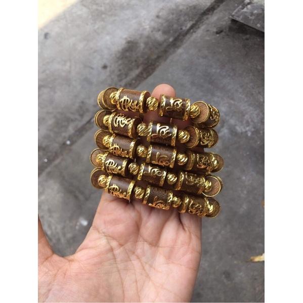 Vòng tay trầm tốc Phúc Lộc Thọ bi vàng