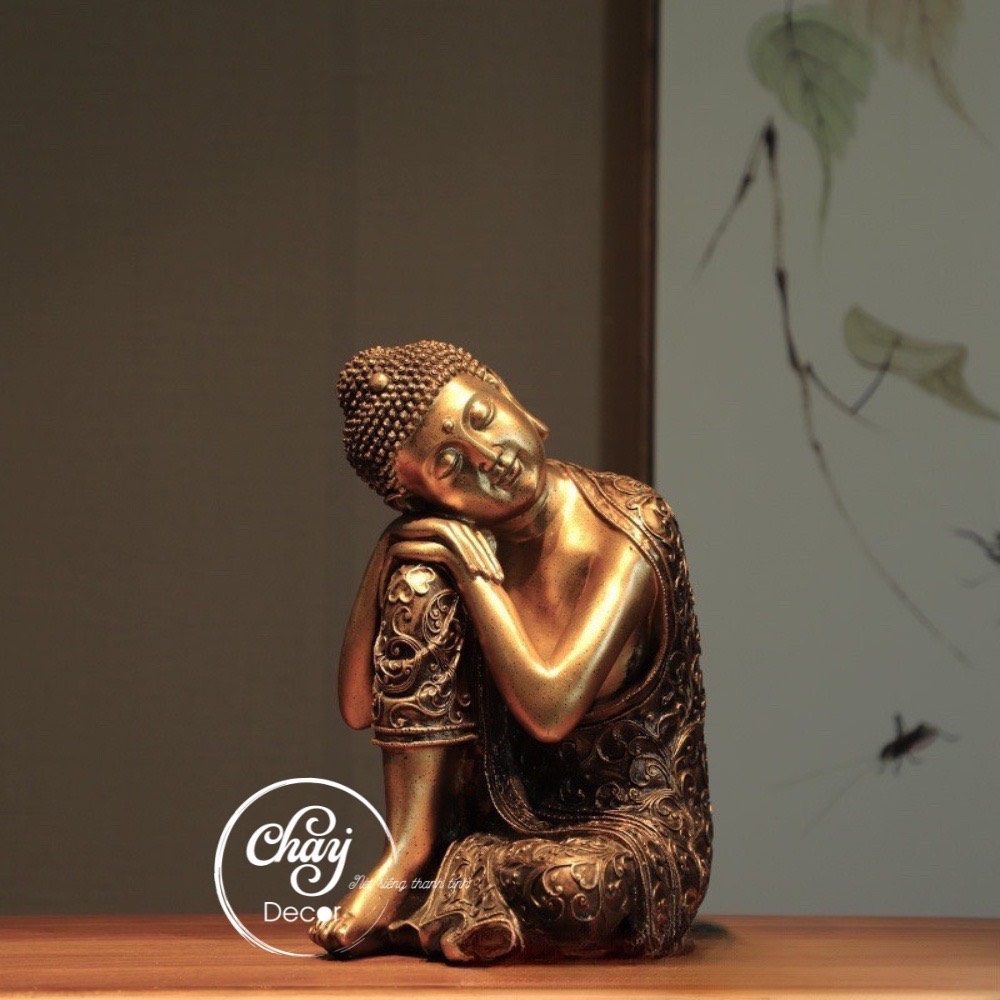 Tượng Phật An Nhiên Màu Vàng Đồng Decor Trang Trí Phong Thủy Mang Lại Bình An, May Mắn