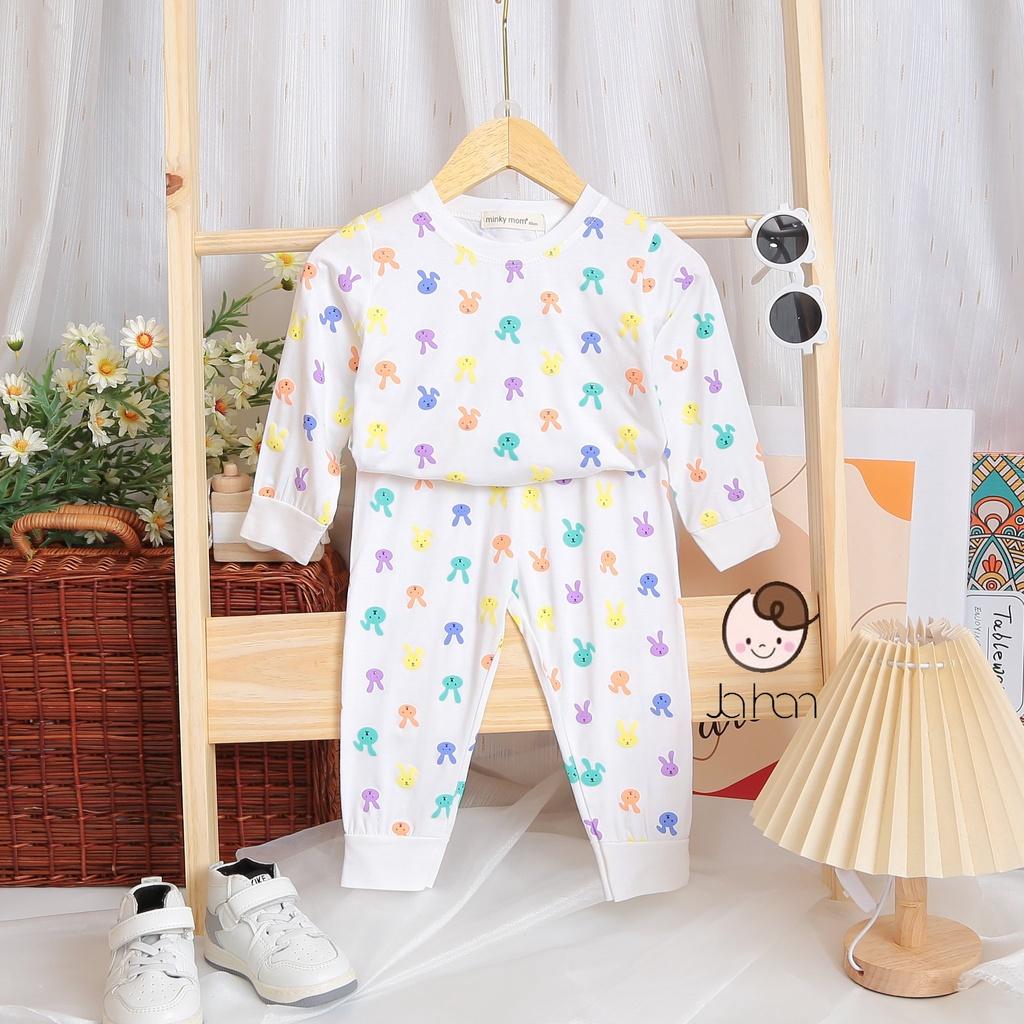 Bộ dài tay thun lạnh in thỏ Minky Mom chất mềm mịn mát cho bé trai bé gái từ 7-32kg