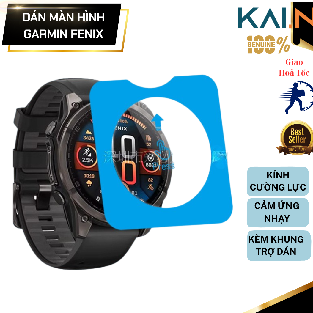 Kính cường lực Kèm Khung Dán cho đồng hồ Garmin Fenix 8, Kai.N Glass_ Hàng chính hãng