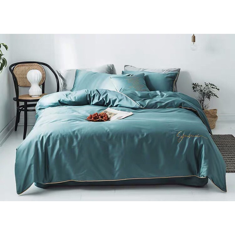 Bộ Chăn Ga Gối Tencel Lụa Cao Cấp - Xanh Nhạt