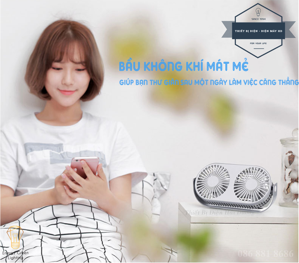 Quạt Tích Điện Couple Fan AQ20W Siêu Nhẹ - Pin Khỏe - Tích Hợp Đèn LED - Khuếch Tán Tinh Dầu - 3 Chế Độ Mát -Có Video