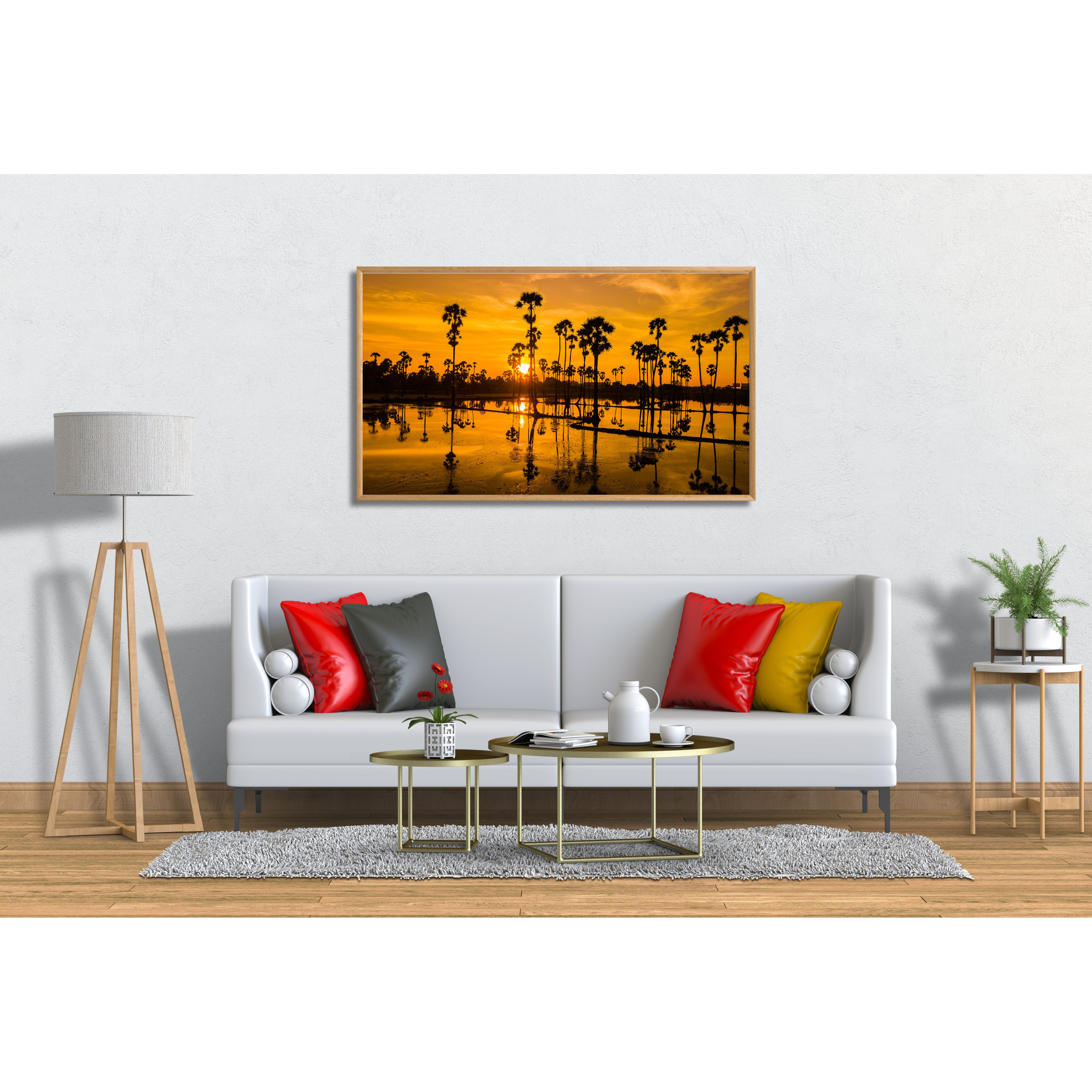 Tranh CanVas Treo Tường Phong Cảnh Hàng Cao Buổi Chiều Tà