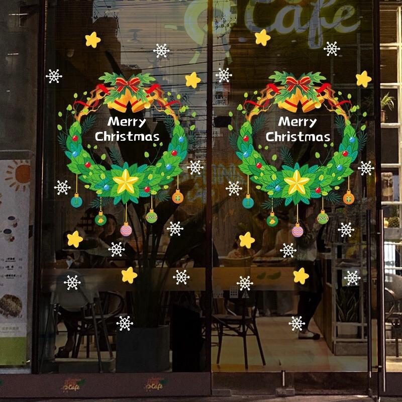 Decal trang trí Noel - Vòng Nguyệt Quế Xanh kèm chữ