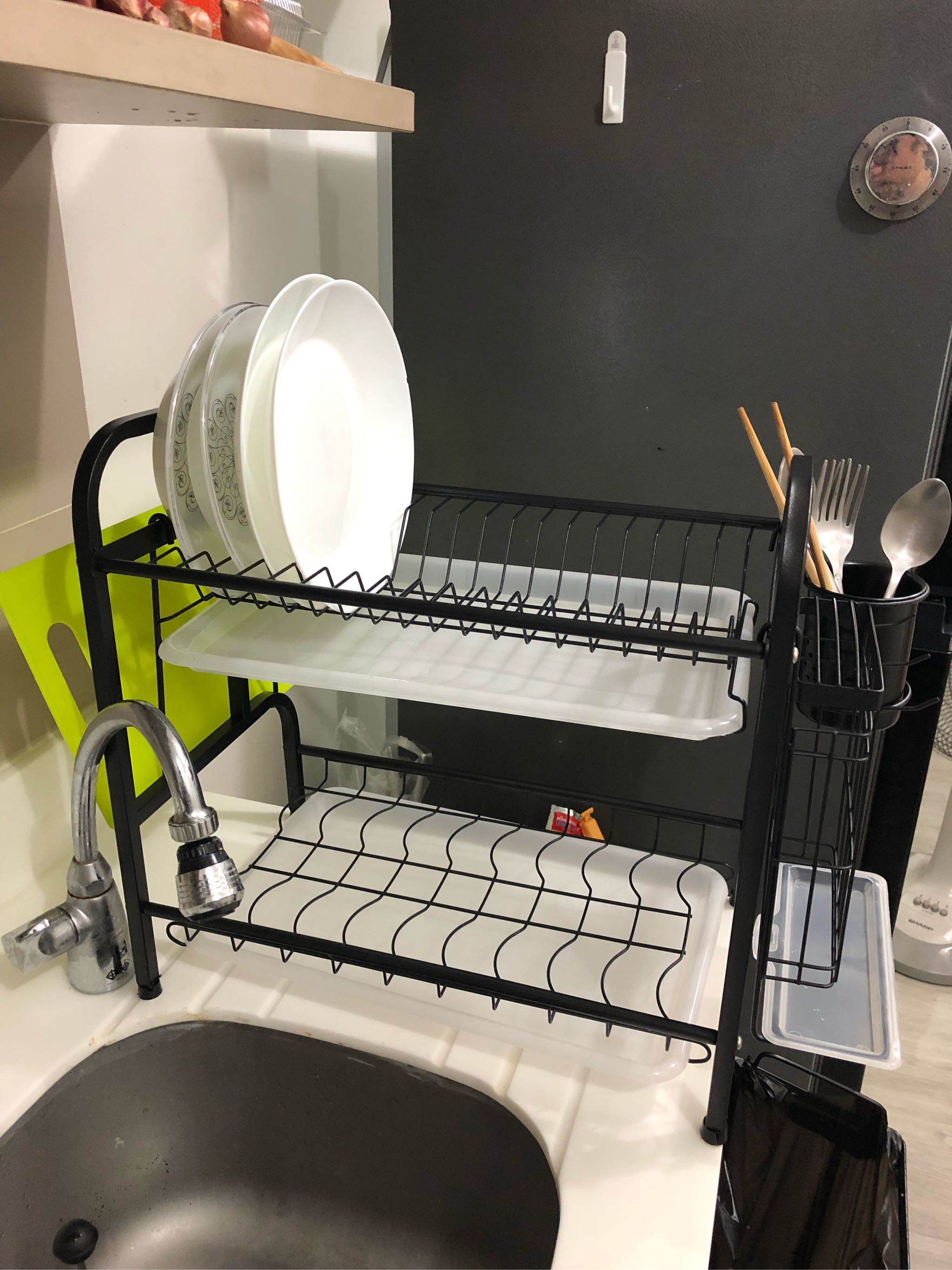 Kệ úp chén bát 2 tầng inox có khay hứng nước
