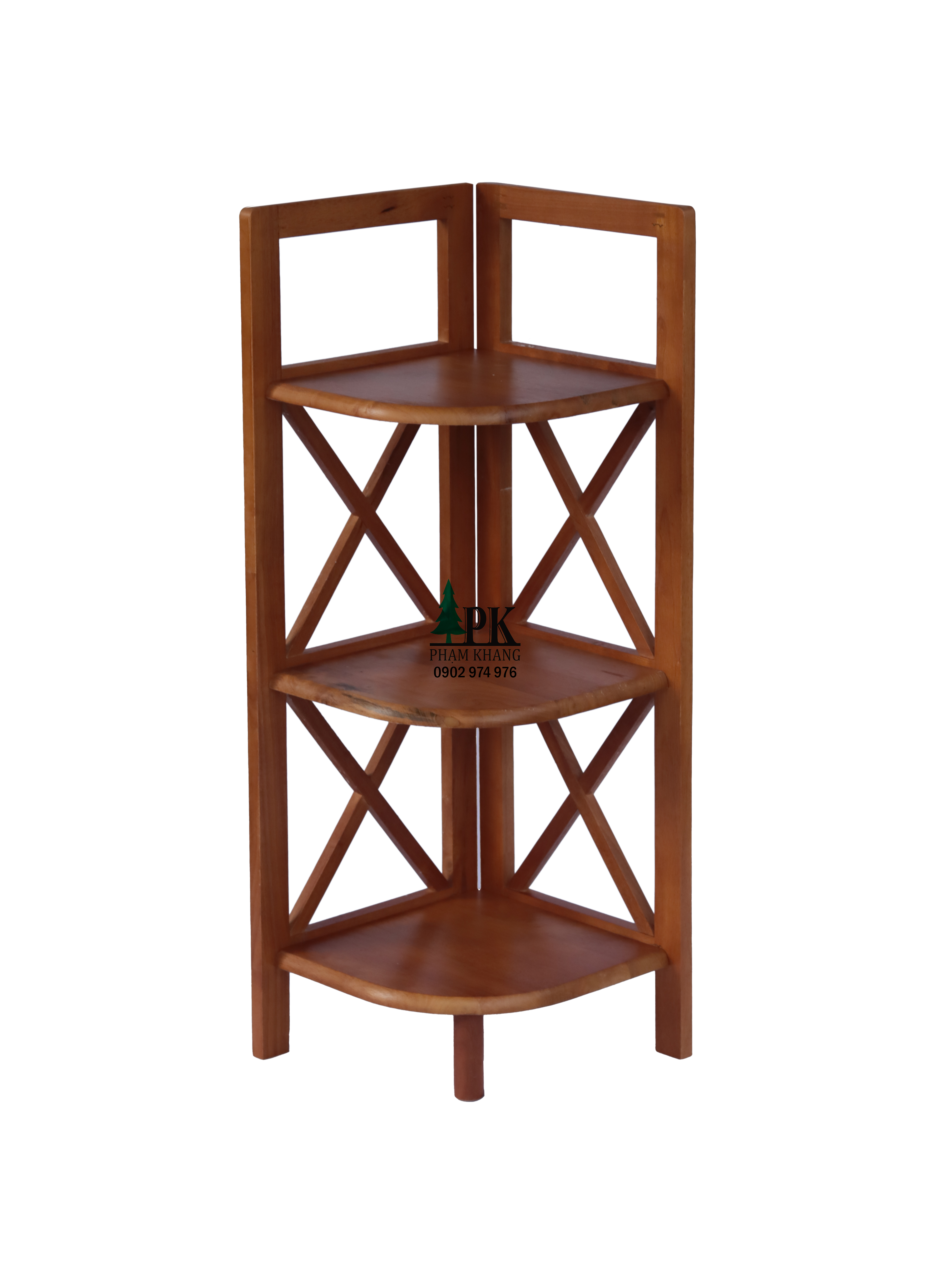 Kệ góc gỗ Phạm Khang 3 tầng rộng 32cm màu vàng cherry