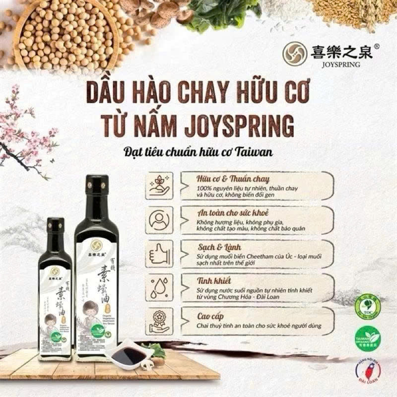 Dầu Hào Chay Hữu Cơ Từ Nấm JoySpring Chai 210ml 500m - Gia Vị Cho Các Món Ăn Chay, Ăn Kiêng, Healthy