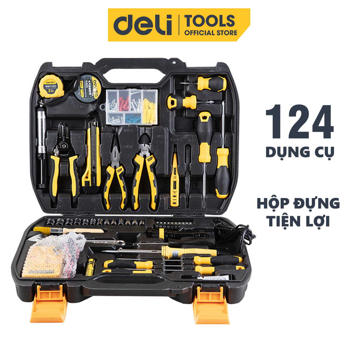 Bộ Dụng Cụ Sửa Chữa Đa Năng 124 Chi Tiết Deli Cao Cấp Chính Hãng - Sử Dụng Nhiều Mục Đích, An Toàn, TIện Lợi - DL5969