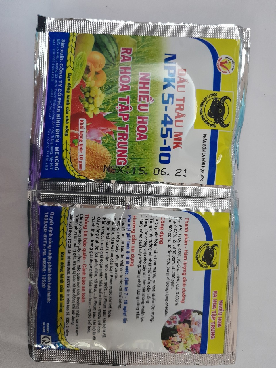 Phân Bón Hoa, Rau Sạch NPK 5-45-10 Phân Bón Đầu Trâu Phân Bón Siêu Lân Bình Điền - Giúp Ra Hoa Tập Trung