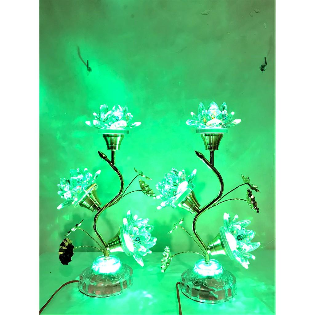 Đèn Pha Lê 3 Bông Thân Đồng cao 40cm