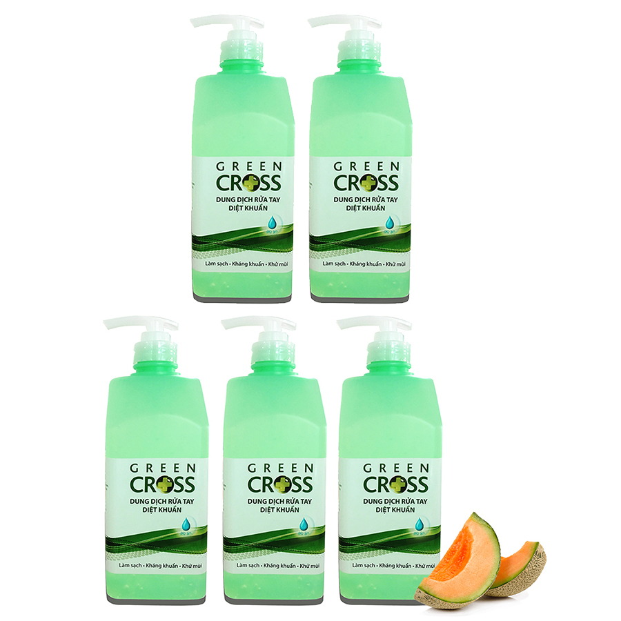 Combo 5 chai Gel Rửa Tay Khô Diệt Khuẩn Green Cross Hương Dưa Táo chai 500ml + TẶNG 1 chai Nước Xả Vải VEL 800ml Hương Thanh Khiết cho bé