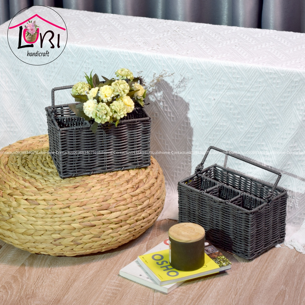 Lubihandicraft - Khay đựng đồ chia ngăn đan dây nhựa tiện lợi