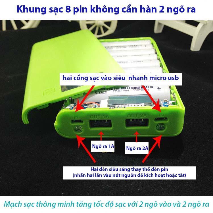 Vỏ sạc dự phòng 8 Cell có Mạch loại tốt, sử dụng Pin 18650 (chưa pin)