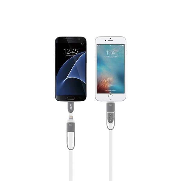 Cáp sạc đang năng nhỏ gọn dây phẳng chống rối 2 trong 1 Micro và Lightning dài 1m - Duo Charging & Data Cable Actto USB-16 - Hàng chính hãng