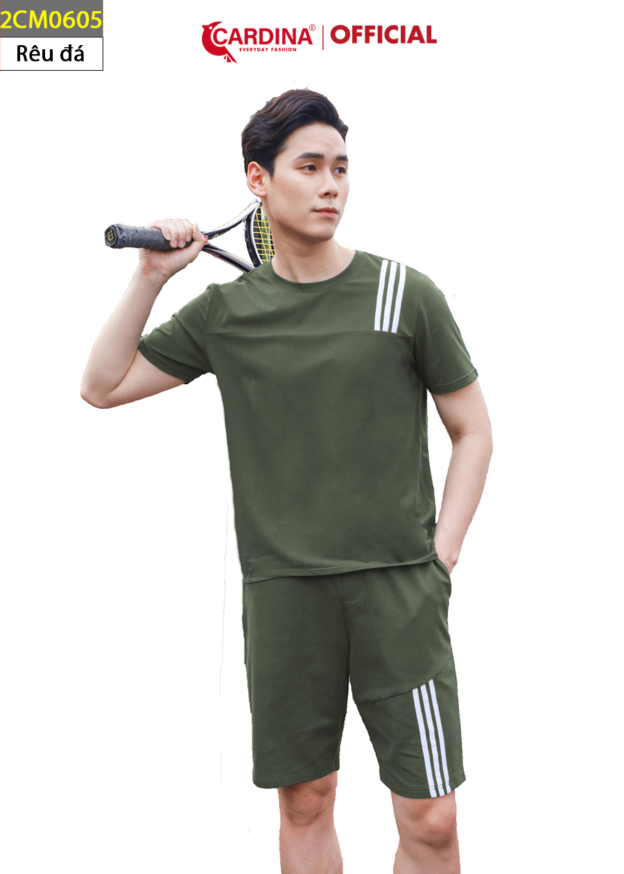 Đồ Bộ Nam CARDINA Chất Cotton Cao Cấp Áo Cộc Tay Viền Sọc Kiểu Dáng Thể Thao 2CM06