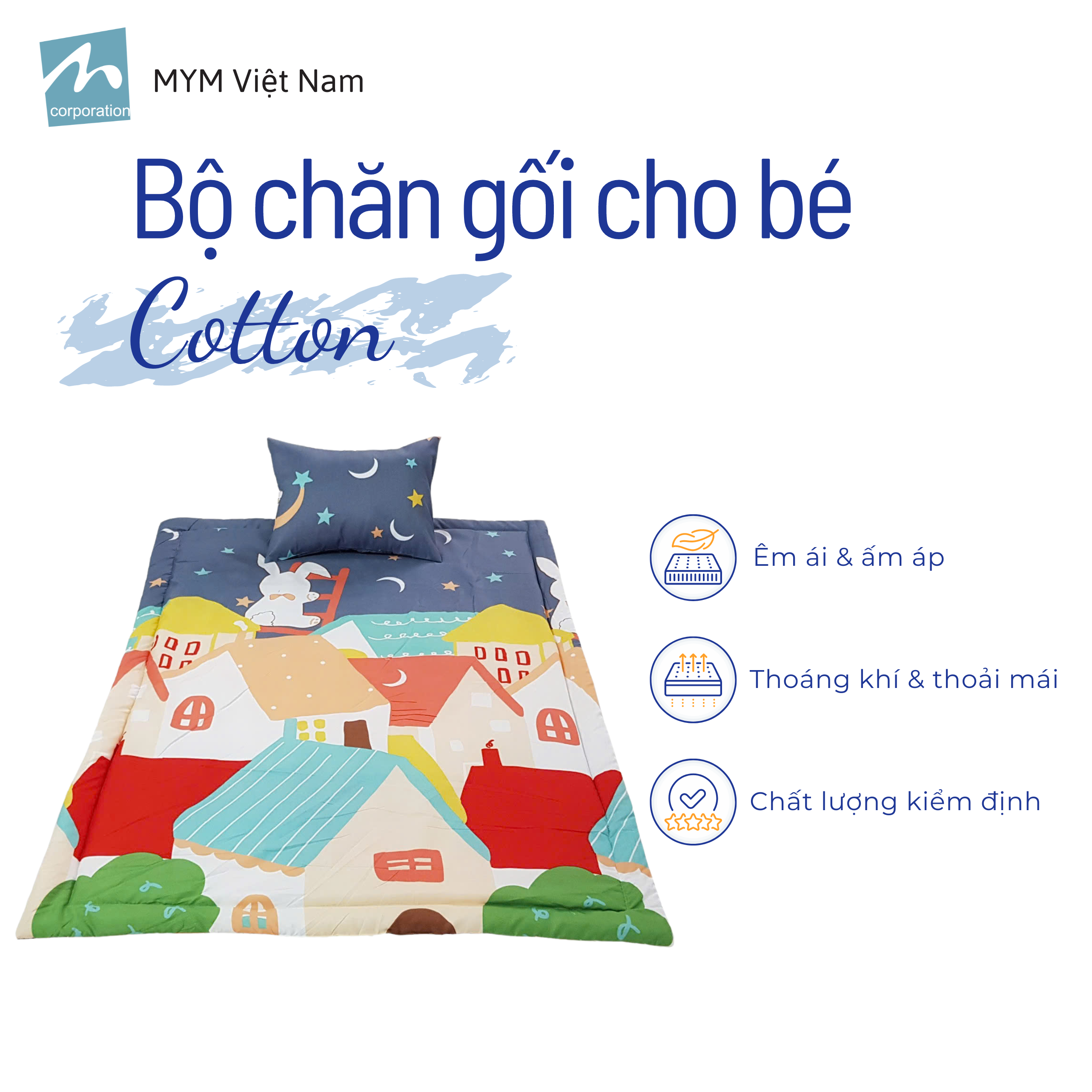 Bộ chăn gối cho bé đi học mẫu giáo MYM chất vải Cotton thấm hút, thoáng khí (Khách Vui Lòng Chat Với Shop Để Chọn Mẫu)