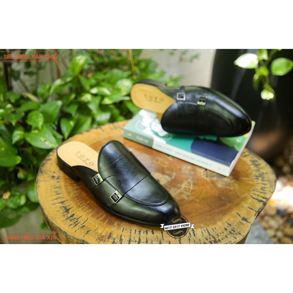 Giày sục nam cao cấp da Pu Pu bảo hành 12 tháng kiểu dáng Double Monk Strap Slipper - Mã T32 B2