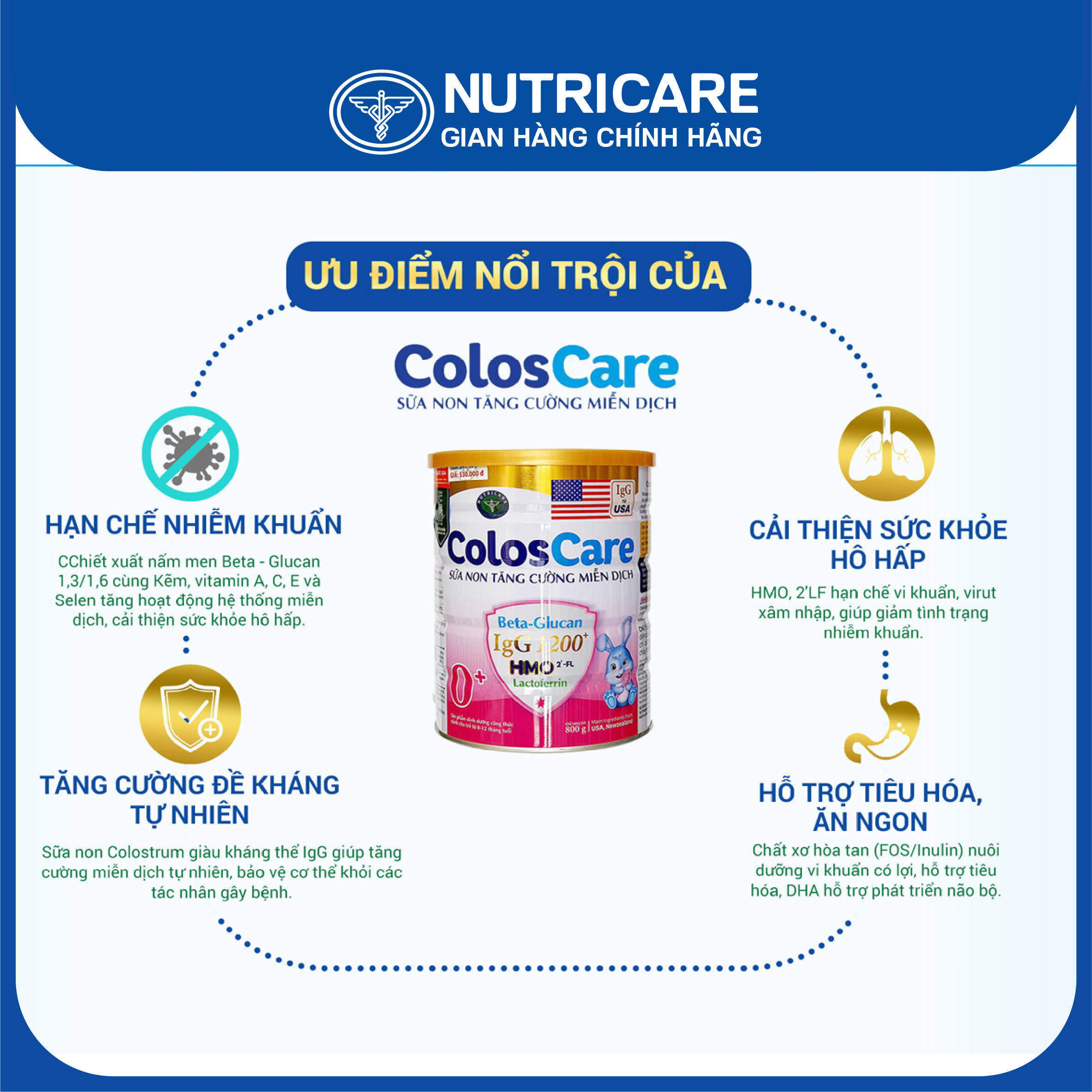 [Tặng 2 lọ yến] Sữa bột Nutricare ColosCare 0+ tăng cường hệ miễn dịch 800g