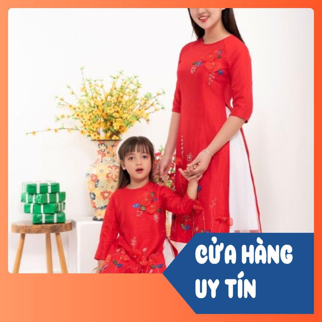 SET ÁO DÀI MẸ BÉ HOA HỒNG 2 MÀU