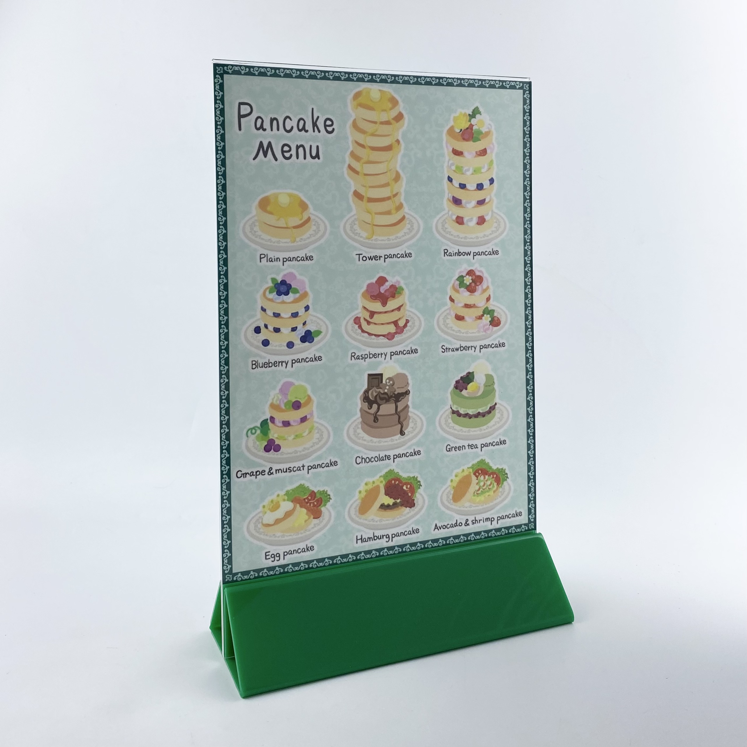 Kệ menu nhà hàng, Standee mica để bàn, Bảng quét mã QR Code, Kệ mica 2 mặt Enter E06-A 210x300mm đế lùa uốn chân chữ A
