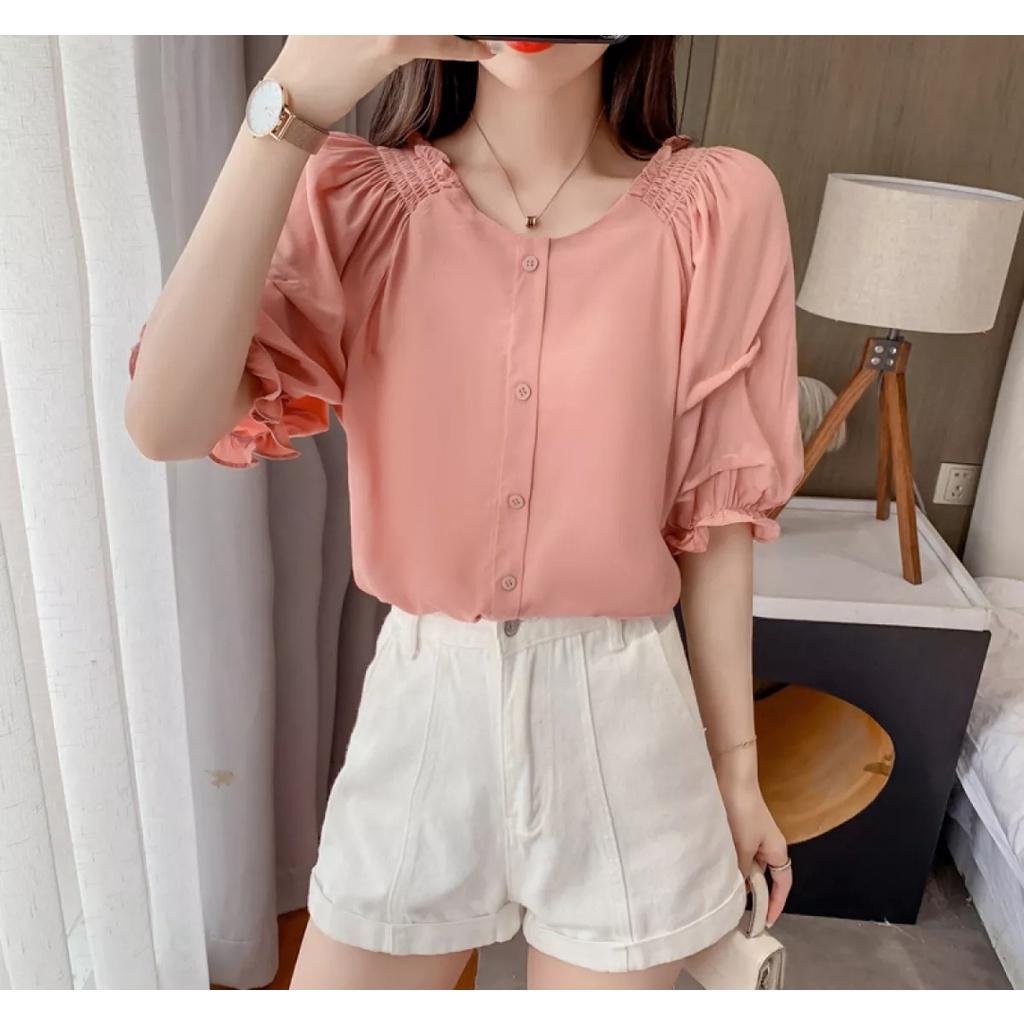 Áo Kiểu Tay Peplum Cách Điệu Phong cách Hàn Quốc