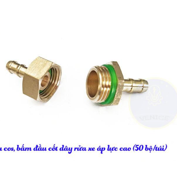 Bộ ép đầu dây rửa xe (đầu đực + cái + áo ép) - Đuôi chuột phi 8mm - Cỡ ren 13 mm