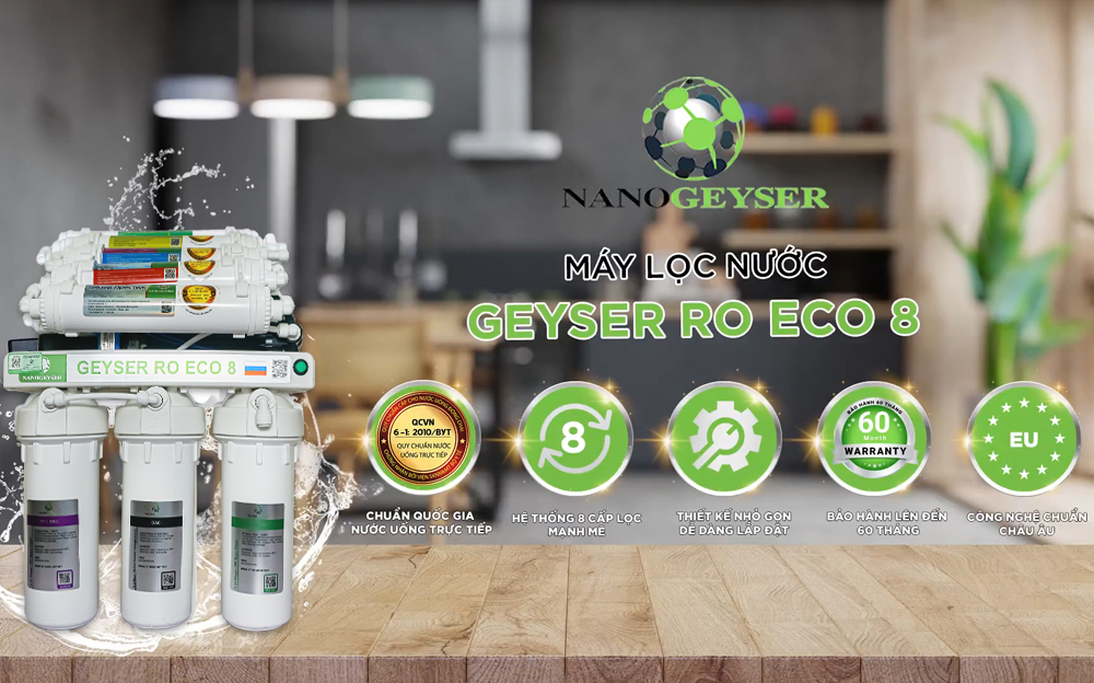 Hình ảnh Máy lọc nước Nano Geyser RO ECO 8 cấp lọc, Bổ sung khoáng chất tự nhiên - Hàng Chính Hãng