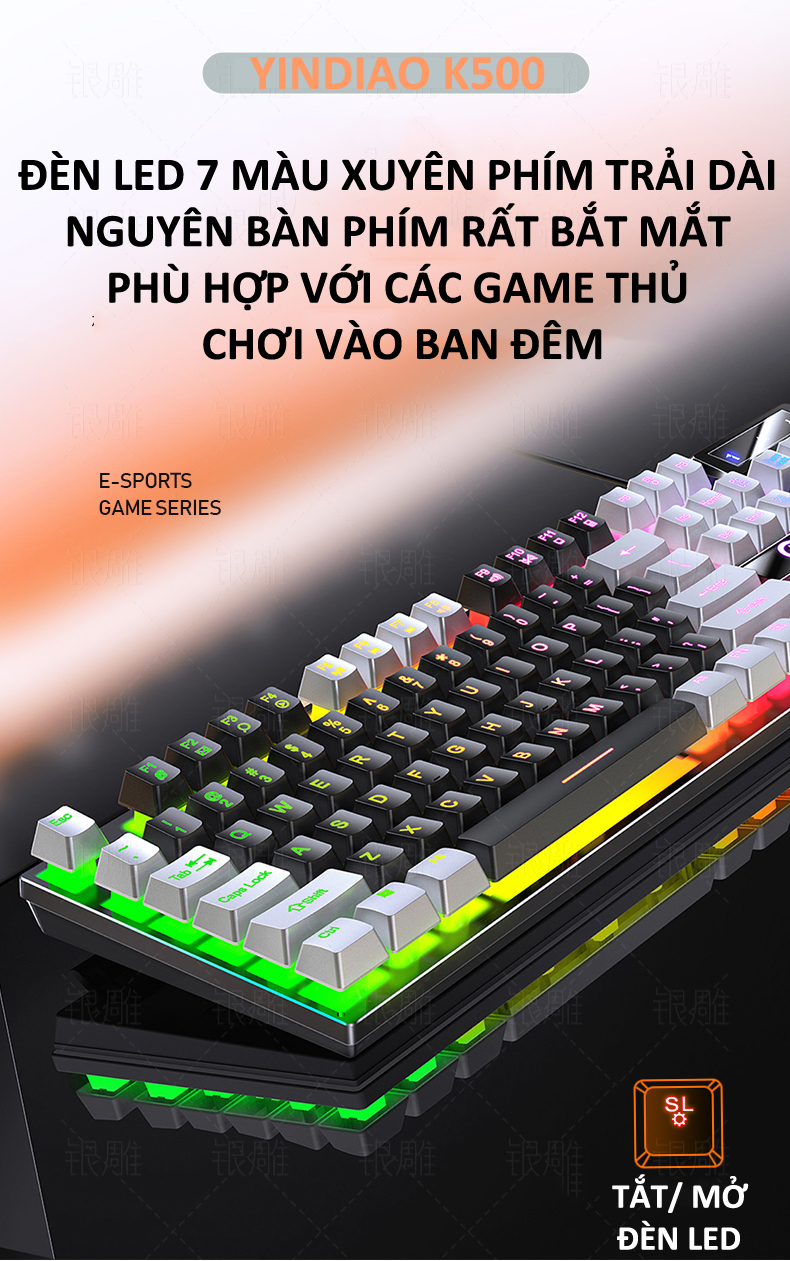 Hình ảnh Bàn phím giả cơ YINDIAO K500 đa dạng màu sắc kèm theo đèn led 7 màu xuyên phím dành cho game thủ - Hàng Chính Hãng