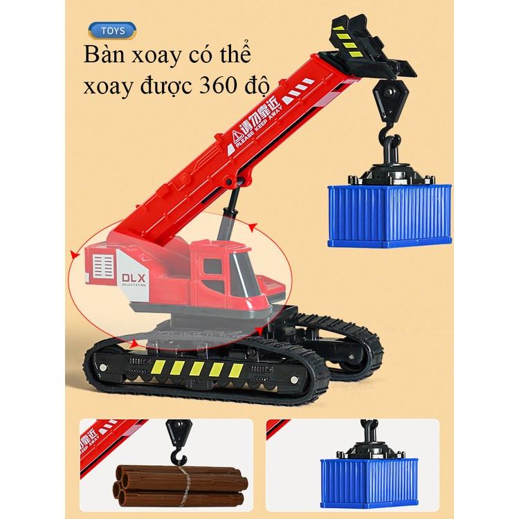 Đồ chơi mô hình xe cẩu tự hành kèm 4 khối gỗ xoay 360 độ bánh xích