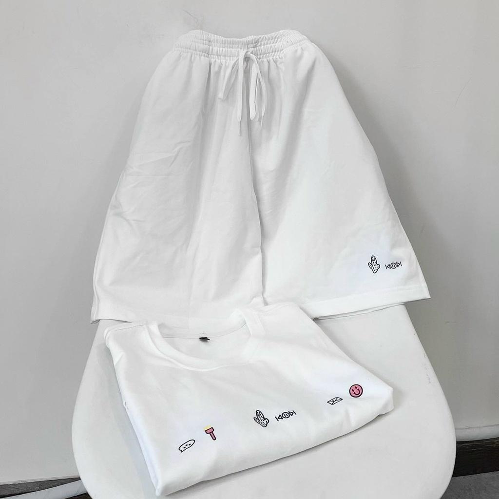 Set Quần Short + Áo Phông icon Ullzang , Bộ đồ short ống rộng kèm phông tay lỡ