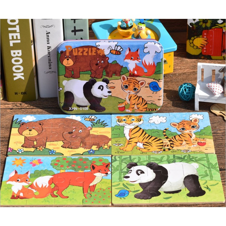 Ghép Hình Puzzle Tổng Hợp 4 Tranh - Động Vật Trong Rừng