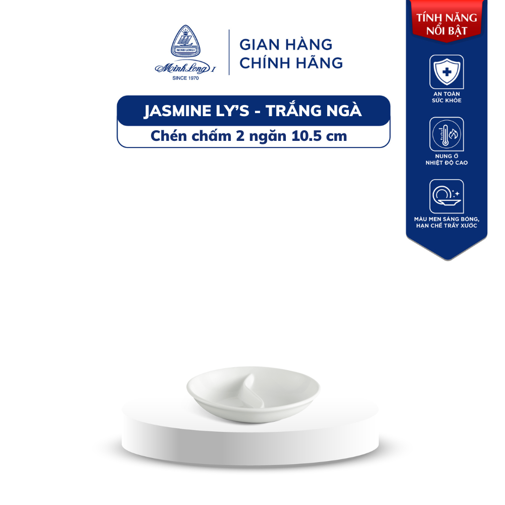 Chén Chấm Sứ Cao Cấp Minh Long 2 ngăn 10.5 cm - Jasmine Lys - Trắng Ngà