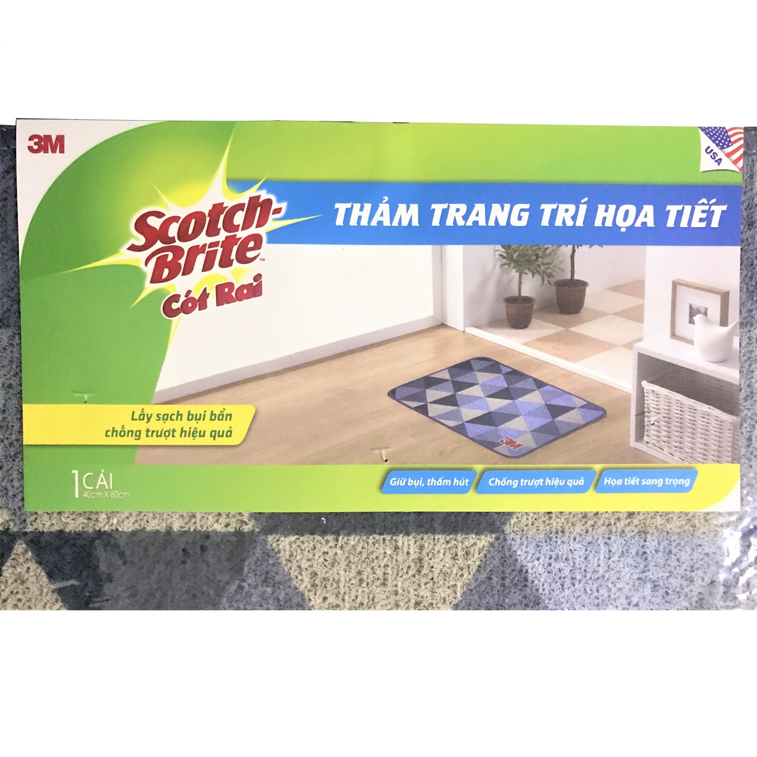 Thảm lót sàn trang trí họa tiết tam giác Scotch-Brite 3M - 40x60cm