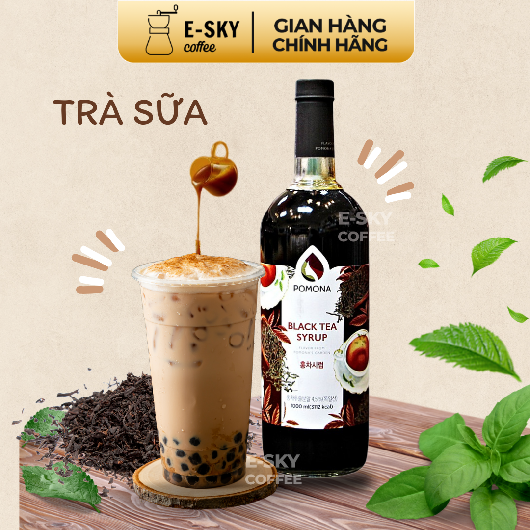 Siro Trà Đen Black Tea Syrup Nguyên Liệu Pha Chế Hàn Quốc Chai Thủy Tinh 1 Lít