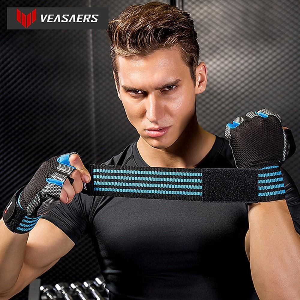 Găng tay thể thao VEASARERS có quấn cổ tay, hỗ trợ tập Gym, chống chai tay hiệu quả
