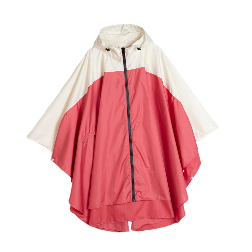 Waterproof Lightweight Hooded Raincoat Rain Jacket Batwing-Sleeved Poncho - Red