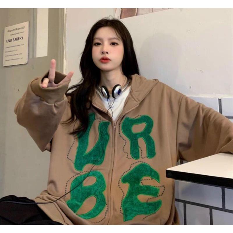 Áo khoác teen nón to chất nỉ ngoại cao cấp form rộng in chữ URBE, Áo hoodie unisex có dây kéo tay phồng,chống lạnh