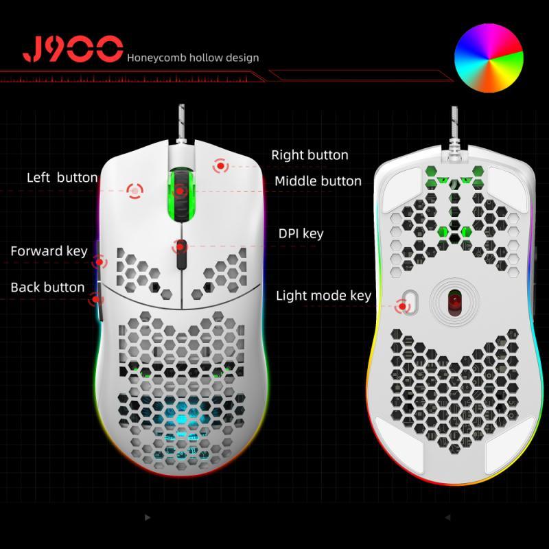 J900 Có Thể Lập Trình USB Chuột Chơi Game Có Dây RGB Game Thủ KOK Với 6 Có Thể Điều Chỉnh 6400DPI Tổ Ong Rỗng Công Thái Học Dành Cho Game Thủ Máy Tính
