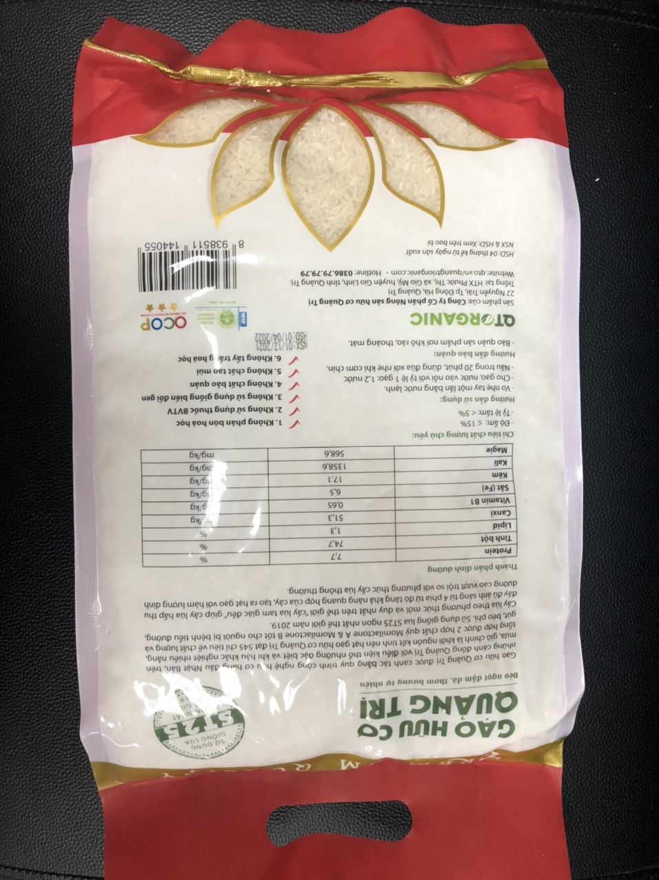 GẠO HỮU CƠ QUẢNG TRỊ ST25 TÚI 5KG