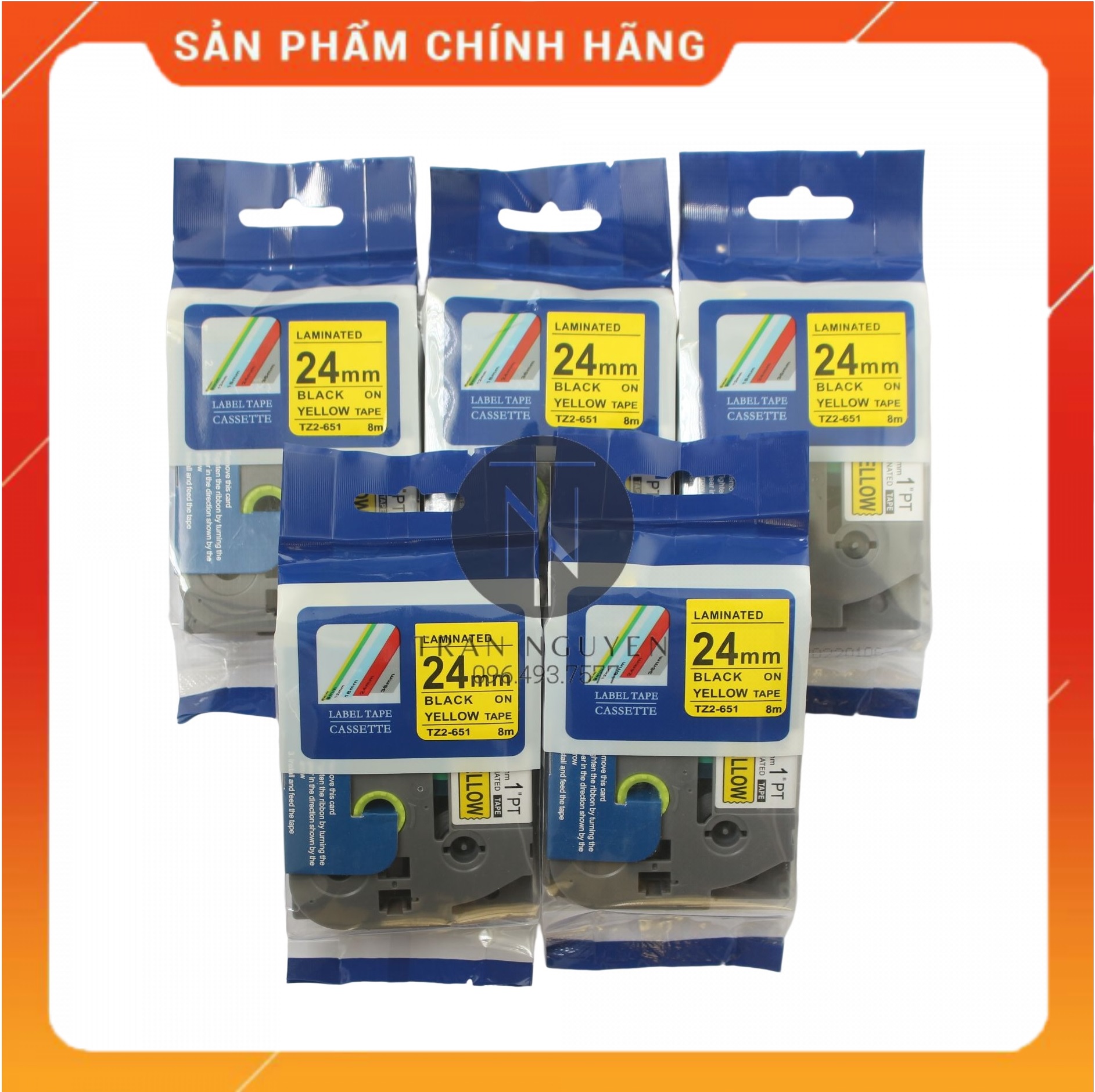 Tz2-651 Nhãn in đa lớp 24mm x 8m - Đen nền vàng - Hàng nhập khẩu