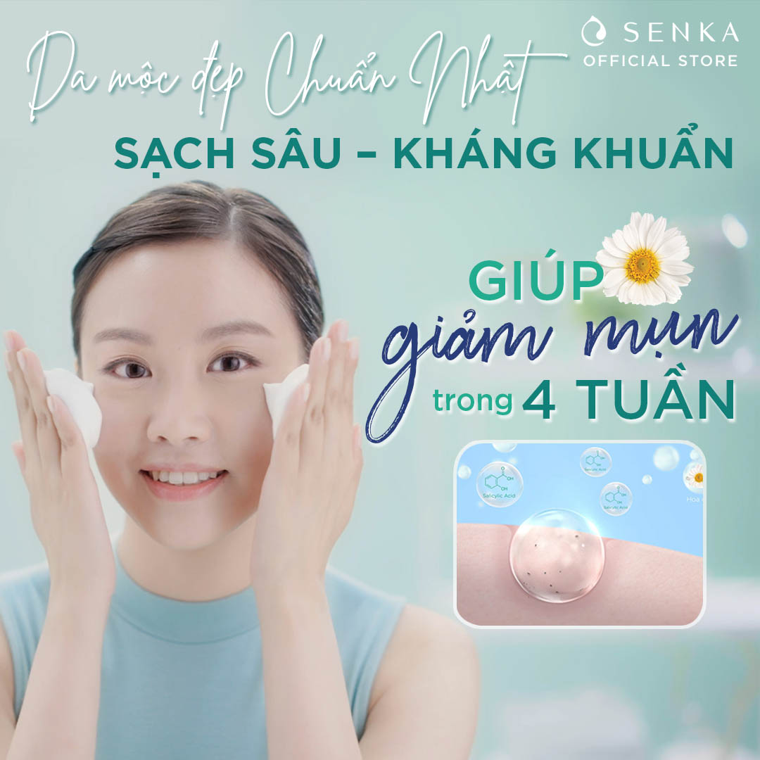 Bộ sản phẩm làm sạch dịu nhẹ dành cho da mụn Senka