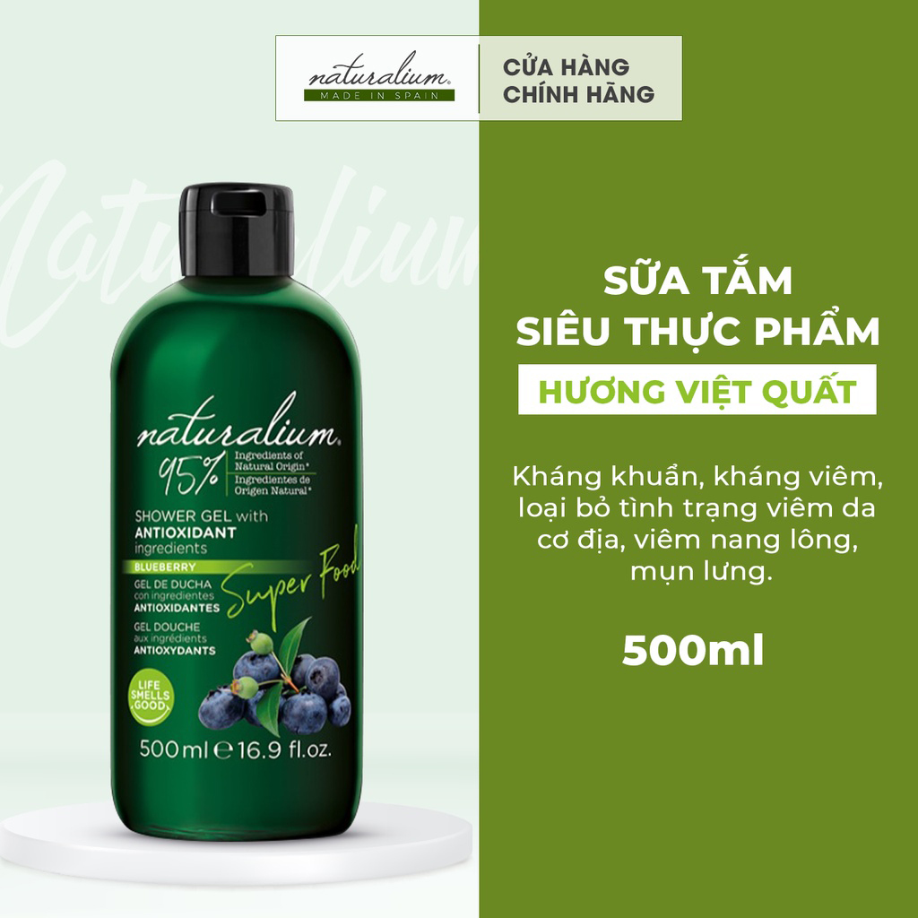 Sữa tắm siêu thực phẩm Super Food NATURALIUM 500ml chiết xuất từ VIỆT QUẤT dưỡng da trắng hồng, chống viêm &amp; lão hoá da